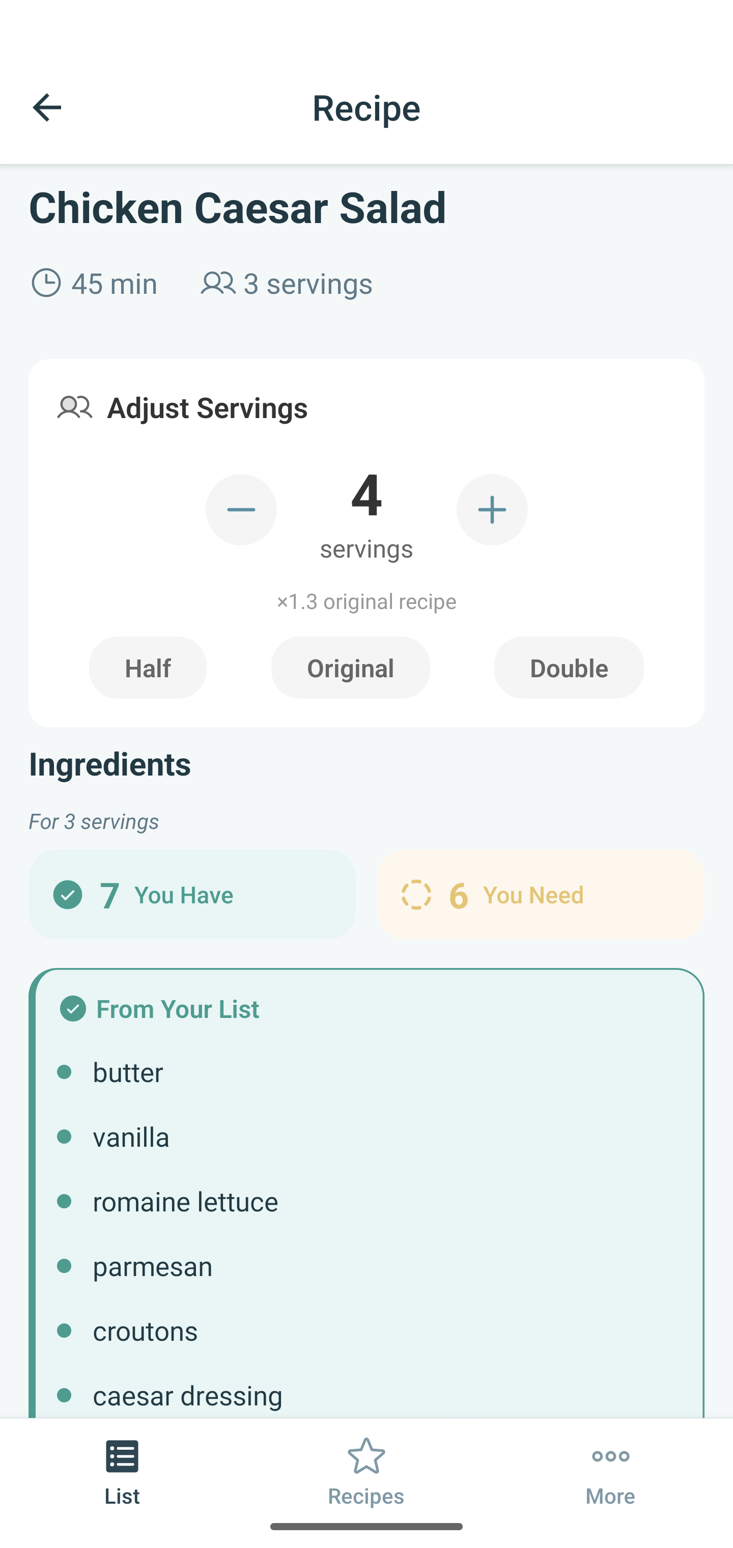 Recipe Details - Ingredients you have